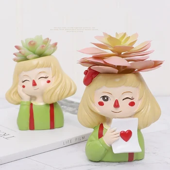 

Resin Flowerpot Cute Cartoon Girl Succulent Plant Pot For Desk Crafts Bonsai Ornament