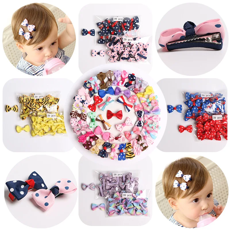 

40Pcs/lot Leopard Dot Print Hair Bows for Girls 4CM Mini Hairgrips Handmade Ribbon Bowknot Hair Clip Children Hair Accessories