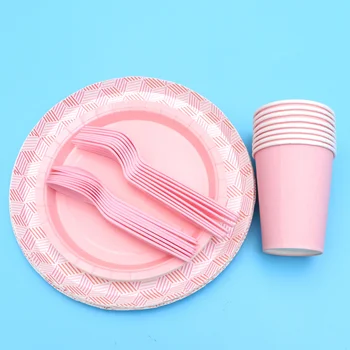 

40pcs Disposable Tableware Set Rhombus Printing Birthday Party Supplies Dinnerware Spoon Forks Tableware Paper Cup for Party