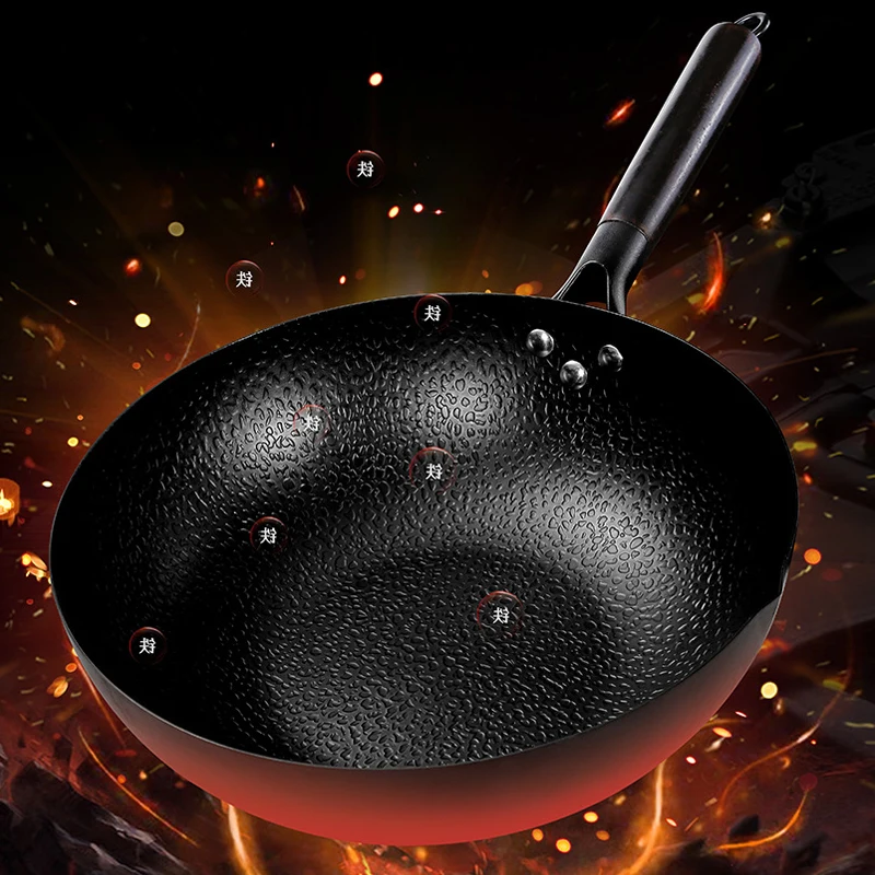 32cm Chinese Traditional Iron Wok Non-stick Pan Kitchen Cookware  Non-coating Pan High Quality With Gift Box