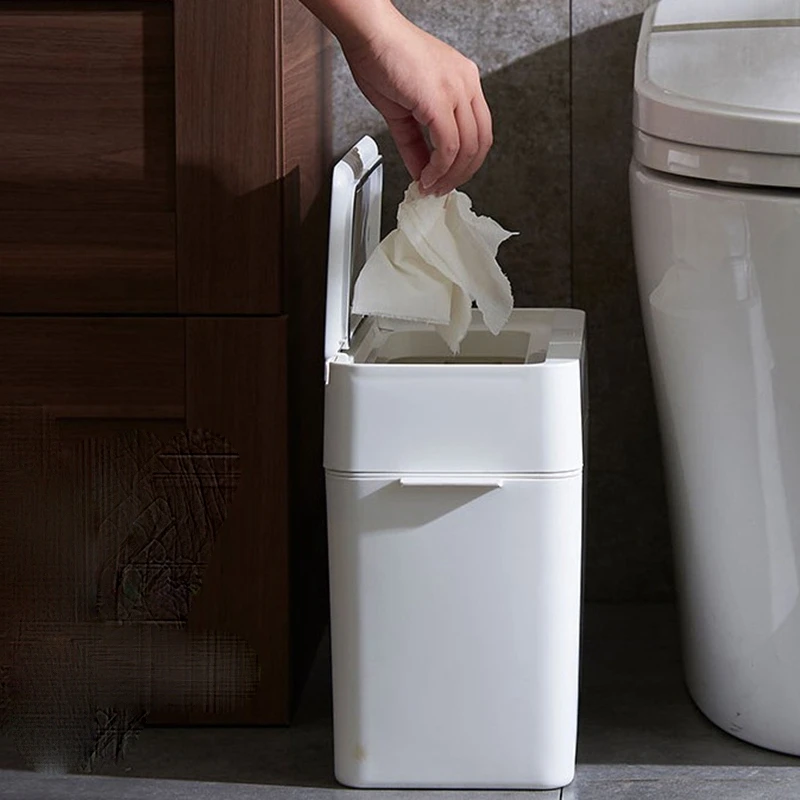 9L Narrow Plastic Trash Can Bathroom Waste Bin Dustbin Trash Cans Garbage Bucket Garbage Dispenser