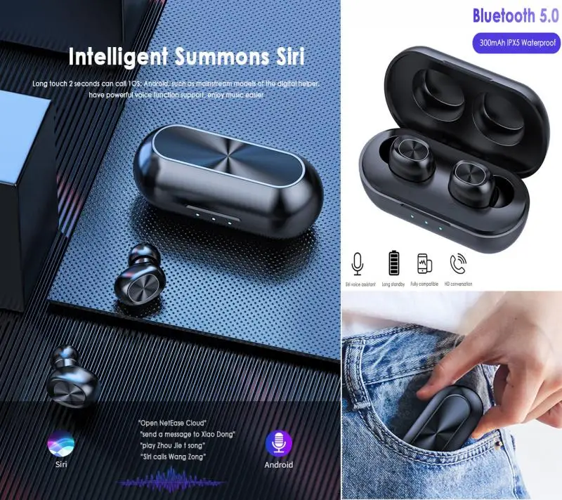 TWS настоящие беспроводные Bluetooth наушники вкладыши спортивные водонепроницаемые