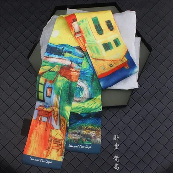

Van Gogh《Bedroom》Oil Painting Brand Silk Scarf Women Neckerchief Skinny Bag Scarf Female Headband Scarves Wraps For Ladies