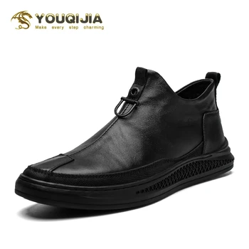 

Autumn Fashion Casual Dress Shoes Men Winter Plus Velvet Keep Warm Genuine Leather Shoes Leisure Flat Shoes Loafers Boat Shoes