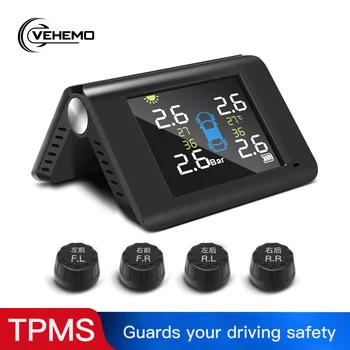 

Vehemo 2020 Tire Pressure Monitoring Car 4PCS Sensor Tire Pressure Alarm Collapsible Solar Energy TPMS LCD Color Screen
