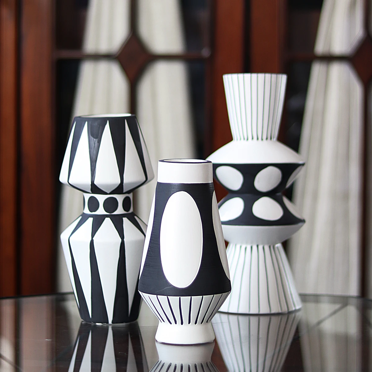 Геометрические симметричные черно-белые линии керамическая ваза современный обеденный стол столешница цветок бассейна Свадебный декор аксессуары Подарки