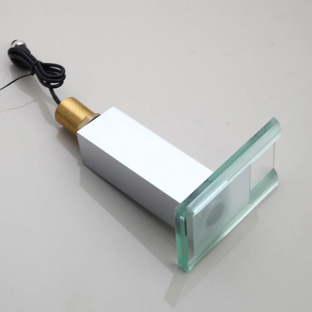 OUBONI светодиодный хромированный полированный кран с автоматическим датчиком для раковины ванной комнаты стеклянный водопад воды сенсорный смеситель смесителя