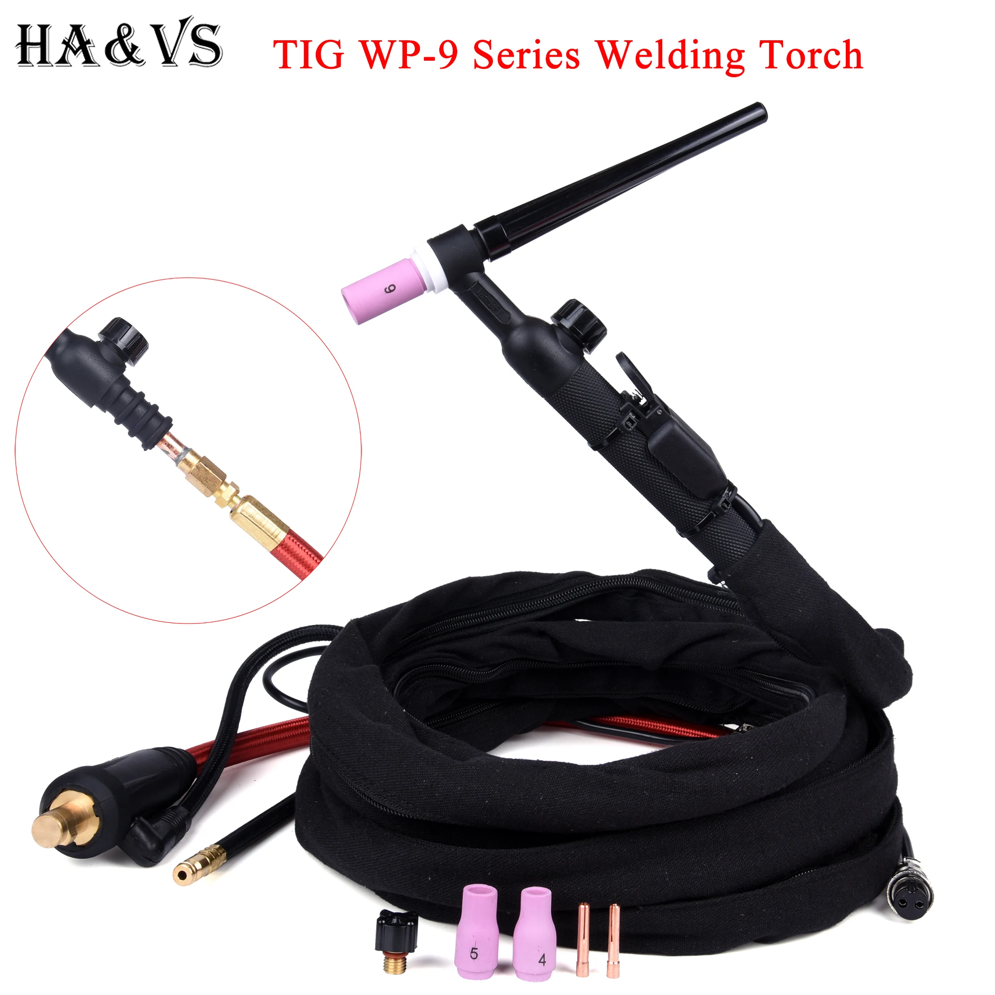WP9 WP9FV WP9F TIG Welding Torch Gas-Electric Integrated Rubber Red Hose 4M 35-50 Euro Connector 13FT Air Cooled