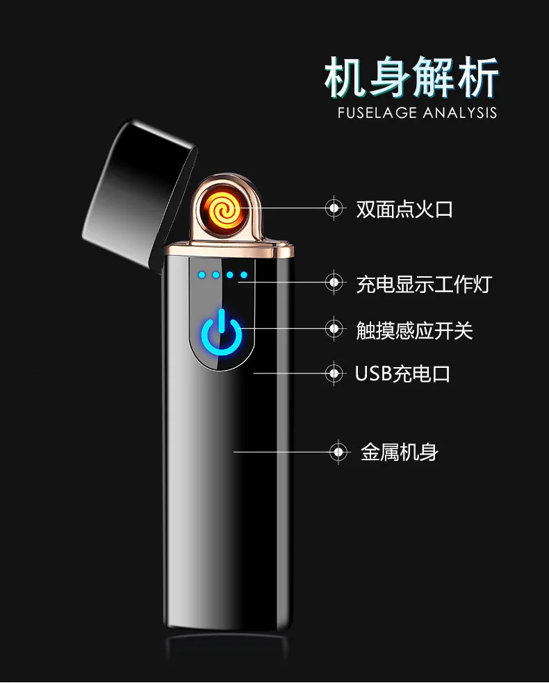 Мини-Сенсорная Индукционная Зажигалка зарядка Usb двухсторонний точечный детектор дыма зажигалка