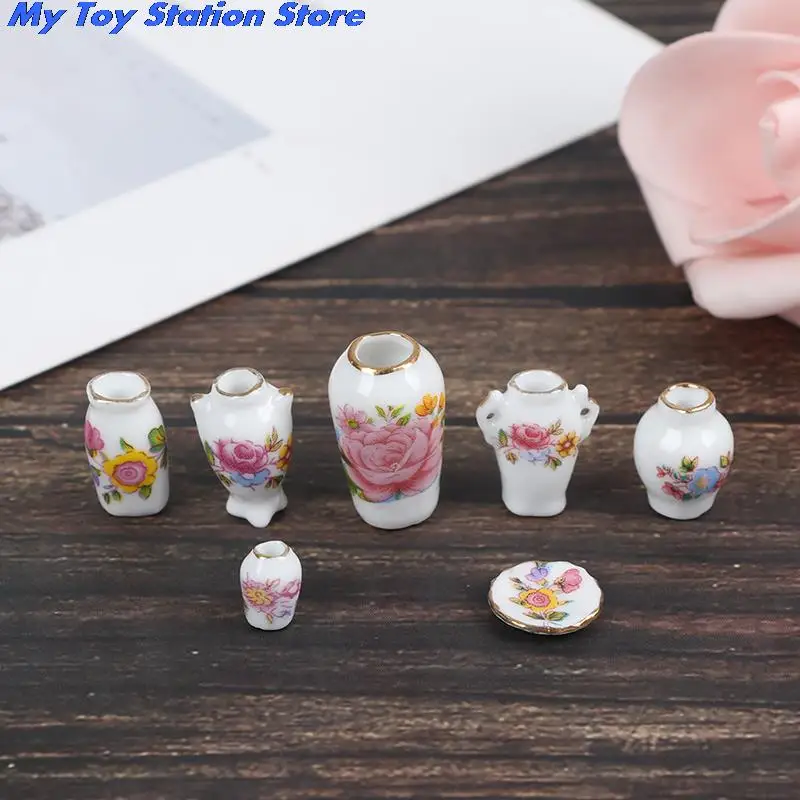 1/2/3/5/7/9pcs/set Dollhouse Mini Ceramic Porcelain Vase Accessories Doll House Miniatures 1:12 Accessories Decorative Miniature