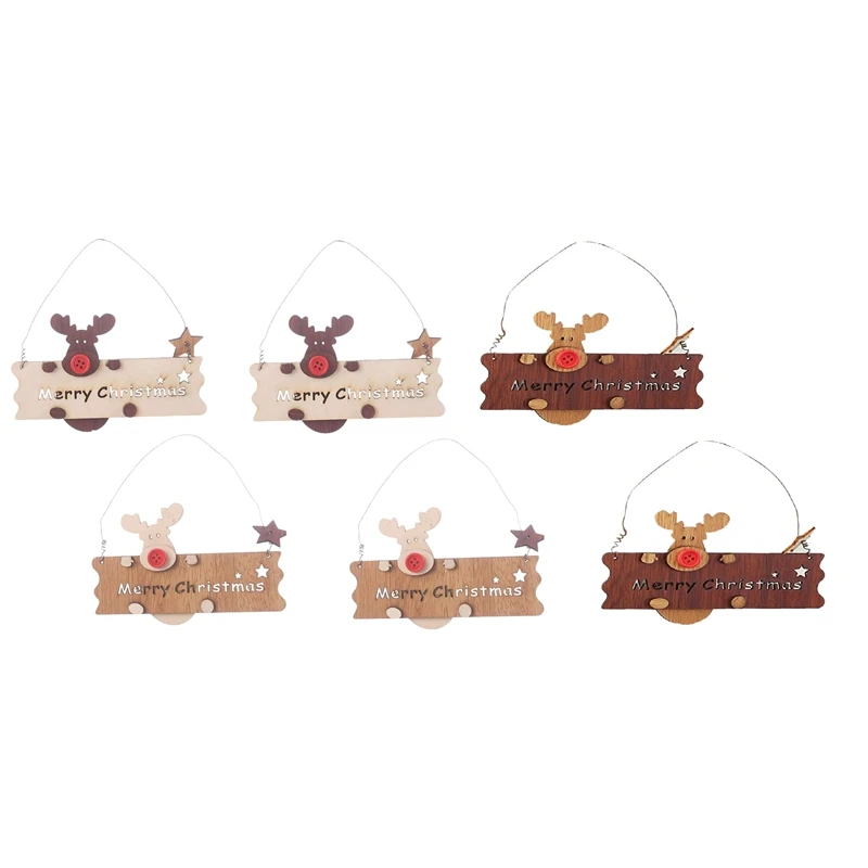 6 Pcs Merry Christmas Sign With Elk Wooden Hanging Ornaments Hollow Card Door Pendants | Дом и сад