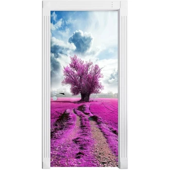 

3D Sticker Color Bricks Pulling Door Home Purple Tree Lavender Decor Paste Self Adhesive Waterproof Wallpaper Print Art Picture