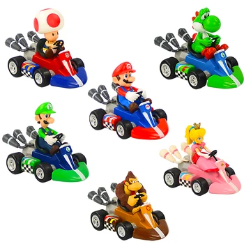 

13cm Super Mario Bros Figures Japan Anime Luigi Dinosaurs Donkey Kong Bowser Kart Pull Back Car Pvc Figma Kids Hot Toys for Boys