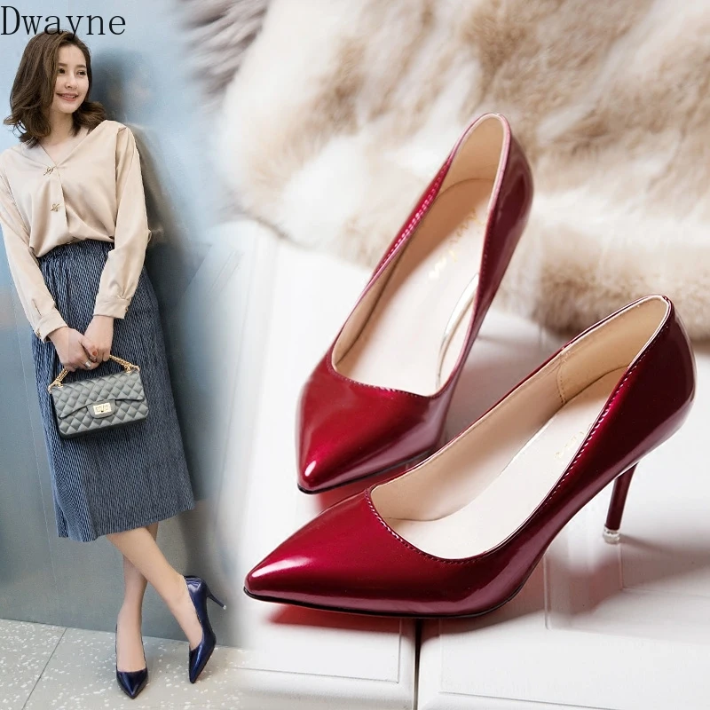 

Temperament Pumps Korean Shallow Mouth Patent Leather Single Shoes Sexy Pointed Thin Heels High Heels Professional Women's Shoes