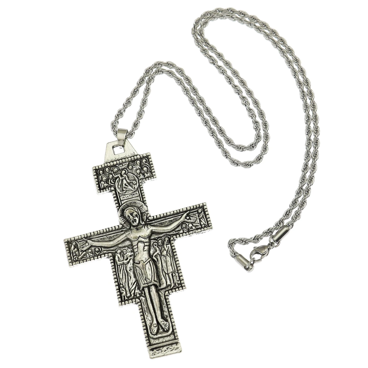 Women Retro Saint St Francis of Assisi Tau San Damiano Cross Necklace Catholic Crucifix Tribal Bridal Gift Punk Rock Celebrity - Image 2