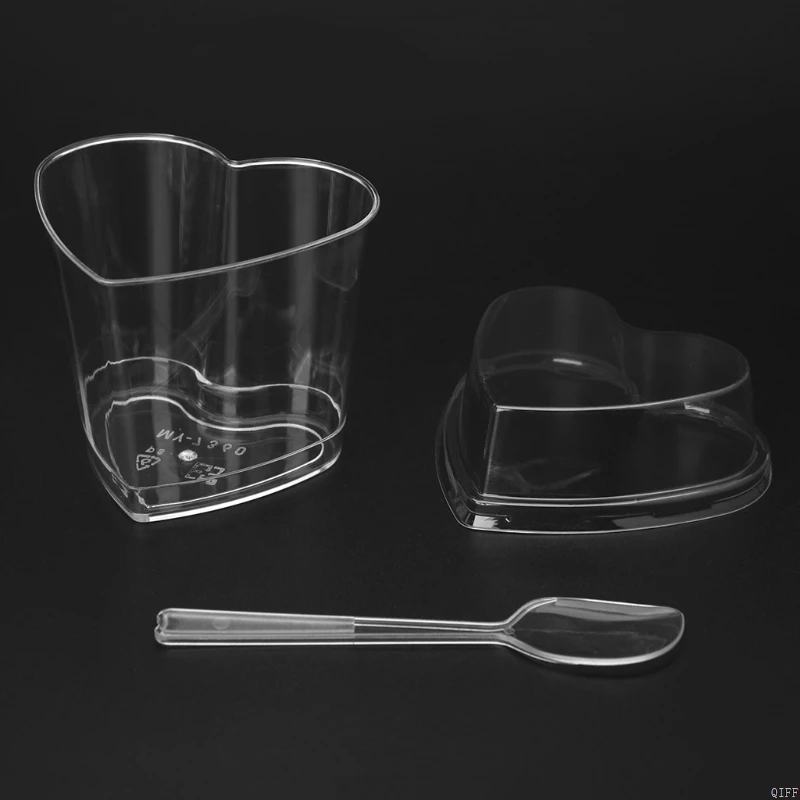 10 шт одноразовые твердые пластиковые муссы десертная чашка в форме сердца с ложками крышки
