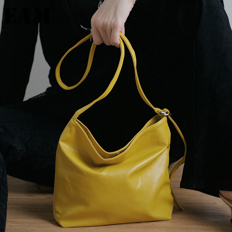 

[EAM] Women New Multicolor Yellow Pu Leather Square Personality Accessories Fashion Tide All-match Spring Autumn 2019 1D350