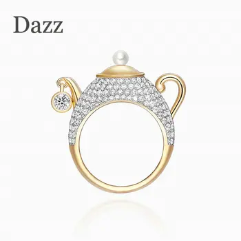 

Dazz NEW Brand Name Design Luxury Teapot Gold Color Ring AAA Zircon Pearl Jewelry For Men Women Party Holiday Birthday Gift 2019