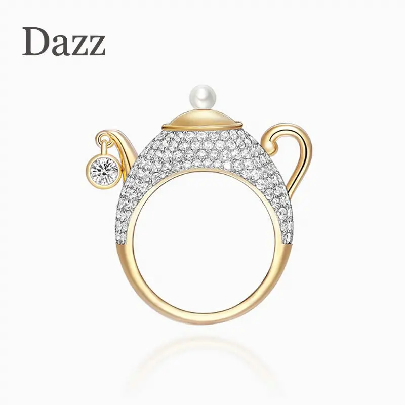 Dazz новый фирменный дизайн роскошный чайник золотого цвета кольцо с фианитом