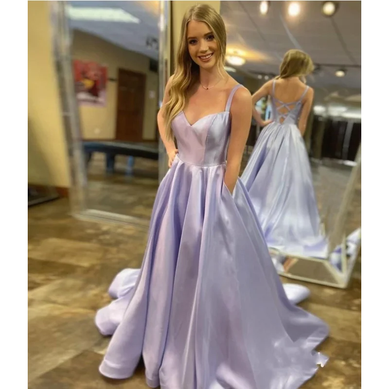 lilac satin prom dress