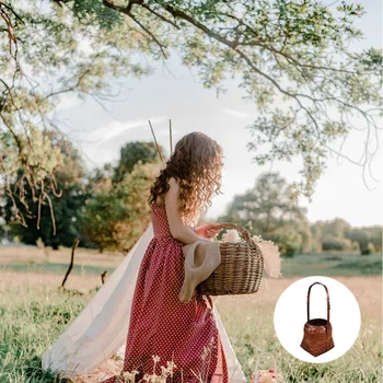 

1 Pc Creative Special Retro Flower Basket Bamboo Basket Chinese-style Storage Basket for Home Garden Desktop Living Room