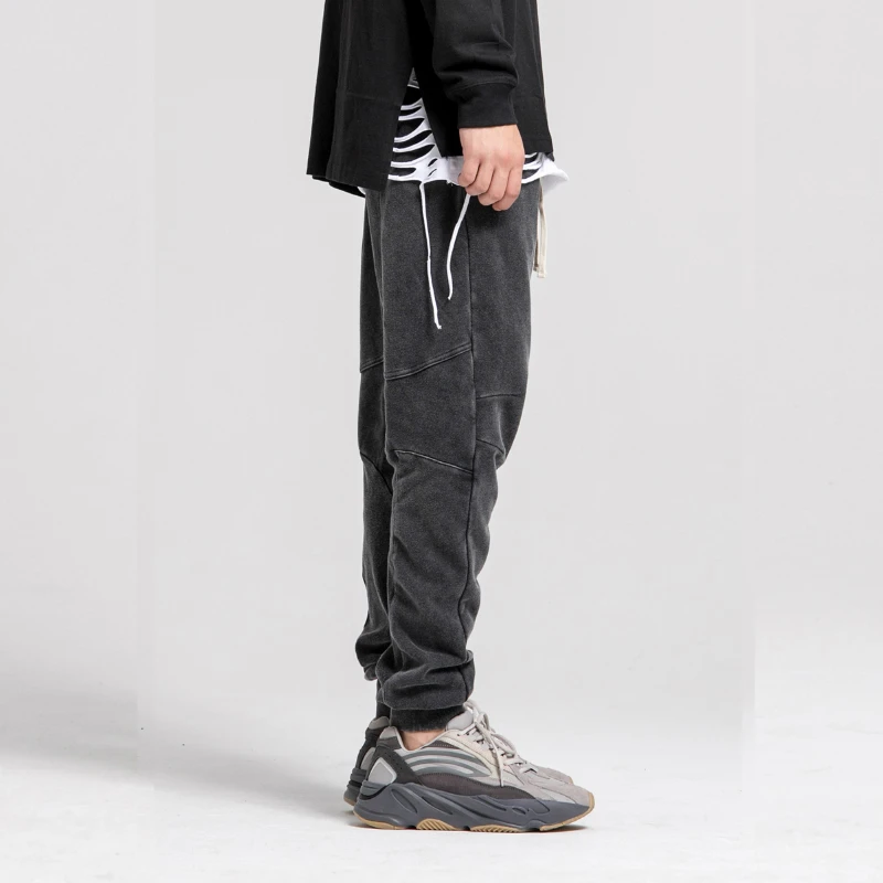 Высококачественные черные состаренные спортивные штаны Kanye West, свободные хлопковые штаны для бега, длинные Хлопковые Штаны на завязках, уличная одежда