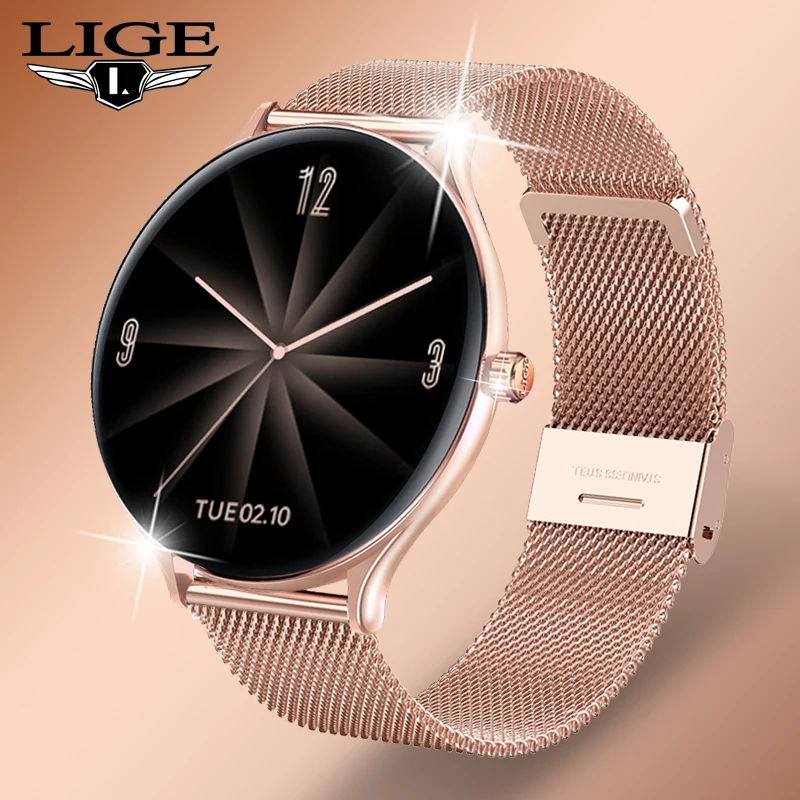 LIGE 2021 New Fashion Women Smart Watch 2021 Full Touch Round Screen Smartwatch for Woman Heart Rate Monitor For Android and IOS