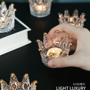 

Multifunctonal Crown Shaped Crystal Glass Tealight Candle Holder Lipstick Makeup Organizer
