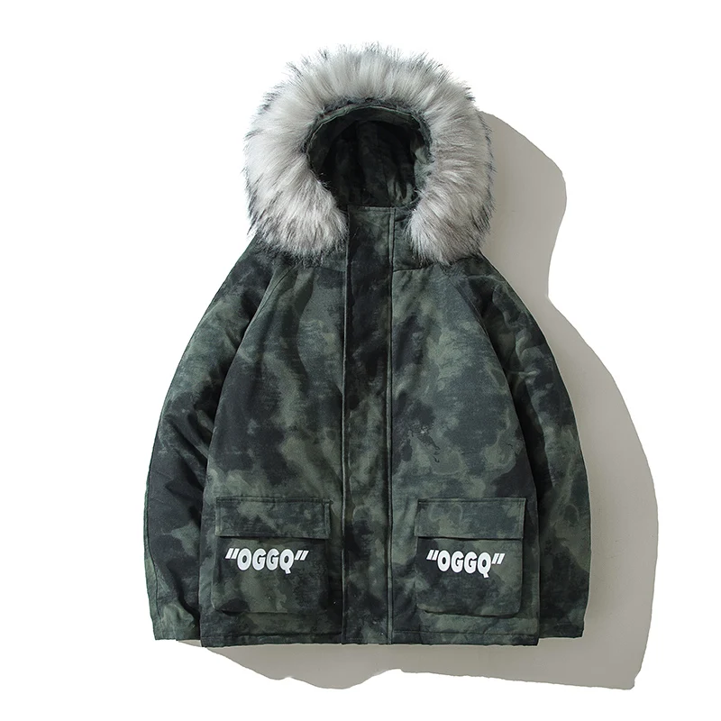 green camo Мужская зимняя камуфляжная куртка, пальто в японском стиле, мужская хлопковая теплая куртка - Цвет: green camo