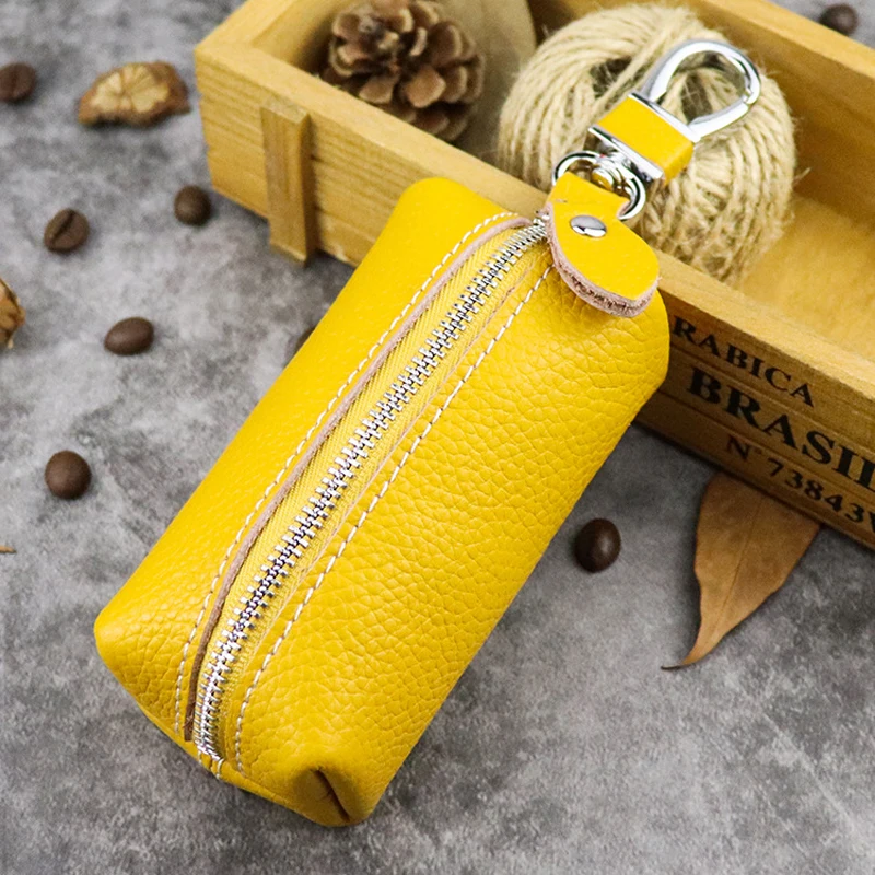 Genuine Leather Car Key Protection Case Men Keychain Coin Purse Casual Housekeeper Holders Zipper Key Covers Wallet Unisex