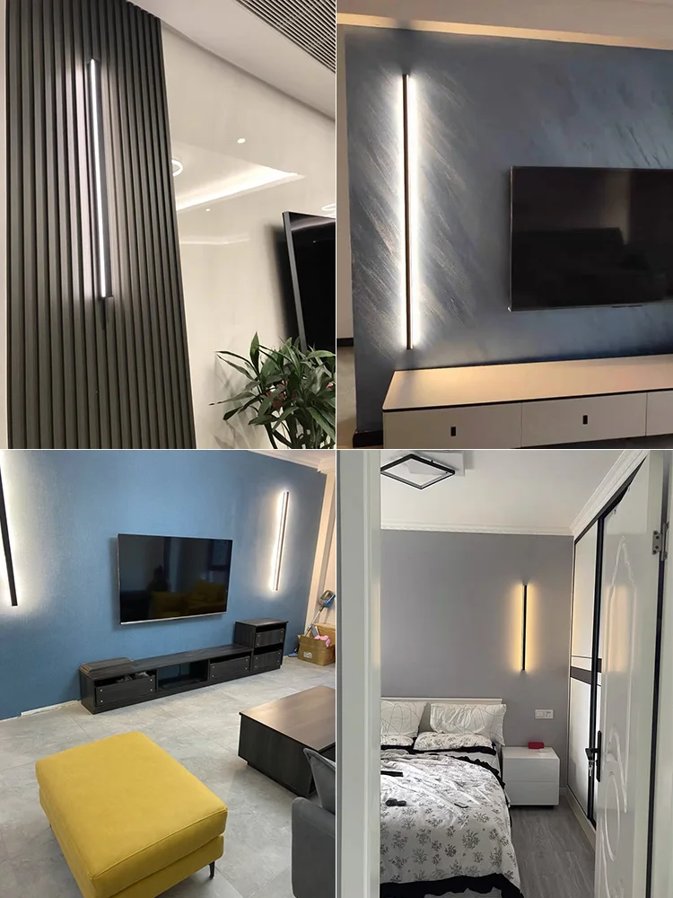Black LED bedroom bedside wall lamp minimalist living room aisle sofa background wall ceiling lamp one word long 4