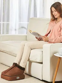 

2 IN 1 Electric Heated Foot Warmer Cosy Unisex Velvet Feet Heated Foot Warmer Massager Big Slipper Foot Heat Warm Massage Shoes