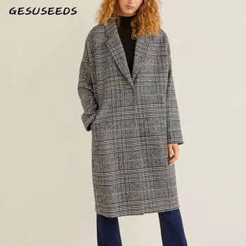 

Autumn winter plus size coat women wool plaid houndstooth coats korean jackets woolen long ladies female vintage coats tweed
