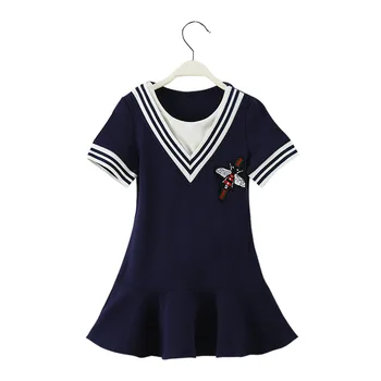 

ChanJoyCC New arrival fashion cute pleated clothes cotton o-neck children's clothing British style toddler dresses girls