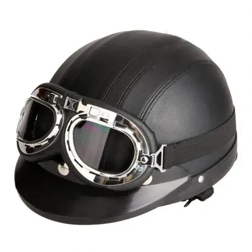 Men Women Motorcycle Motorbike Vintage Visor Helmet Hat Headwear with Goggles Motorcyle Accessories Exterior - Цвет: Черный