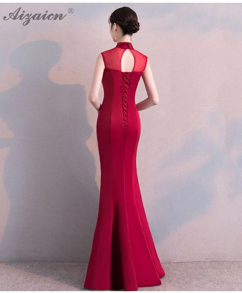 Красный Русалка Вышивка Cheongsam современные невесты вечерние платья Qi Pao женское китайское свадебное платье Qipao продвижение халат