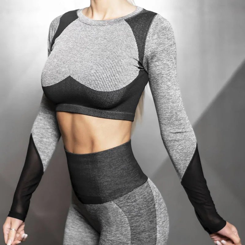 SALSPOR Женская Сексуальная короткая рубашка для йоги Спортивная с длинным рукавом