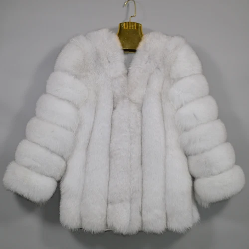 Женская брендовая шуба из натурального Лисьего меха высокого качества, зимняя куртка с длинными рукавами из натурального Лисьего меха, Роскошная Шуба из натурального Лисьего меха для девочек - Цвет: fox fur white