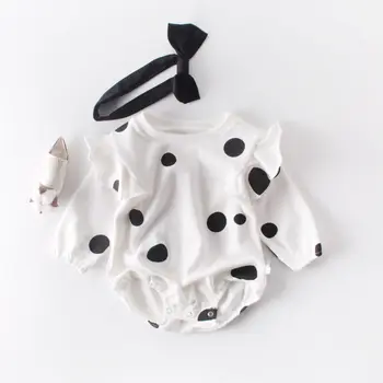 

2019 Spring Baby Bodysuits Polka Dot Infant Girls Jumpsuits With Headband Full Sleeve Baby Outfit