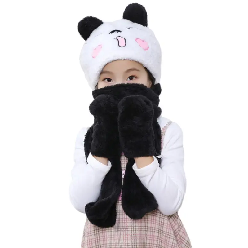 White Bear 3в1 детская зимняя шапка с мультяшными животными, плюшевая теплая шапка-ушанка, шарф с перчаткой - Цвет: White Bear