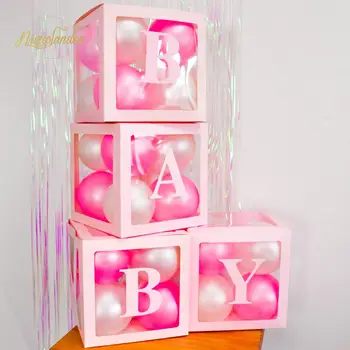 

NICROLANDEE Alphabet Transparent Pink Box Packing Name Balloon DIY Letter Box Baby Shower LOVE Wedding Birthday Party Decor 121