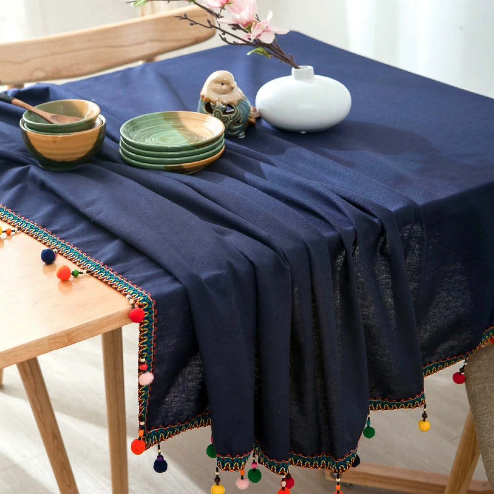 Классическая нация скатерть против ветра цветной шар кисточки хлопок скатерть кухня обеденный стол покрытие современный декоративный домашний текстиль
