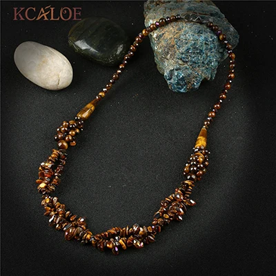 KCALOE Tiger Eye Stone Necklaces Irregular Semi-Precious Stones Natural Crystal Necklace For Women Handmade Fine Jewelry Colar - Окраска металла: brown color