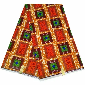 

Orange Lattice Latest 100% Polyester African Print Fabric Tissue Wax Print Fabric 6yards African Fabric for Party Dress S601-28