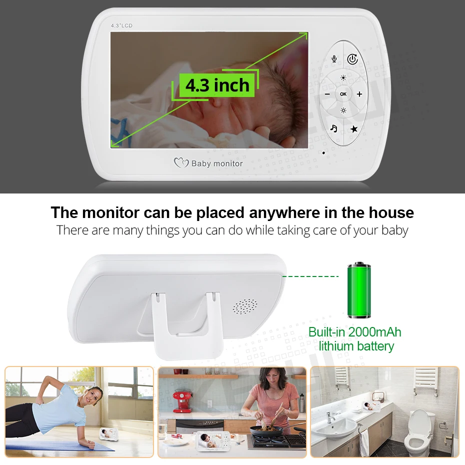  KERUI 4.3 inch Wireless Color Baby Monitor 1080P HD Audio Video Baby Camera Temperature Monitor Sec