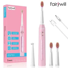 Fairywill Sonic Électrique Brosse À Dents FW-507 IPX7 Étanche USB Rechargeable Remplacement avec 8 Têtes 5 Modes Minuterie Intelligente Propre