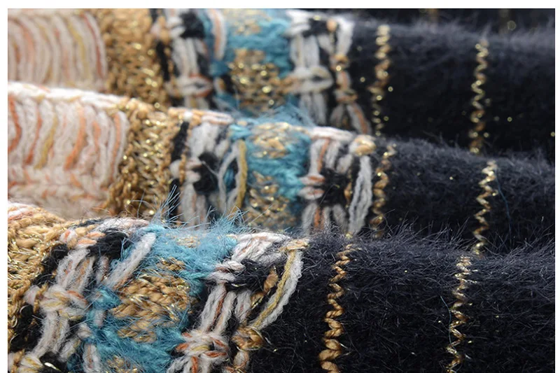 TEELYNN пуловер с длинными рукавами для женщин мохер свитера в стиле бохо золотой нитью черный зимний теплый свитер Цыганский вязаный толстый свитер