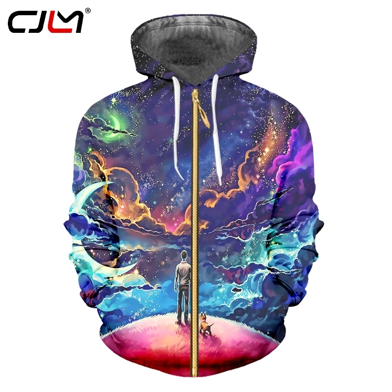 Модные мужские толстовки CJLM на молнии 3D Звездное небо забавная уличная одежда