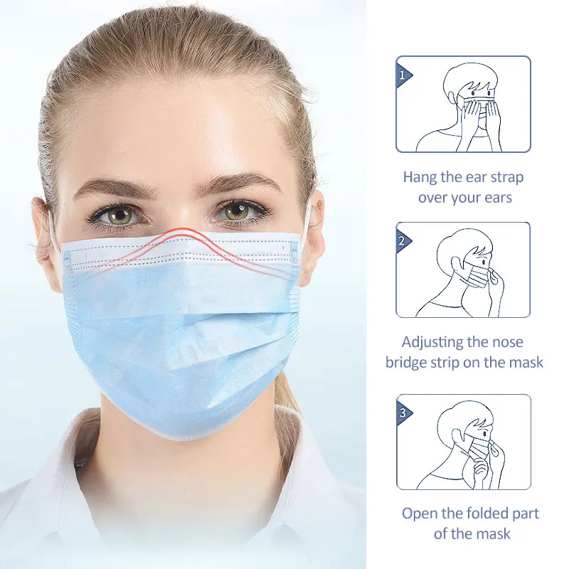 

100pcs Fast delivery Hot Sale 3-layer mask Face Mouth Masks Non Woven Disposable Anti-Dust Meltblown cloth Masks Earloops Masks