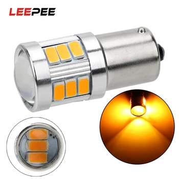 

LEEPEE 1Pc Auto Brake Light Reverse Lights Bulbs Turn Signal S25 P21W LED Amber White 1156 5630 18smd Car DRL Driving Lamp